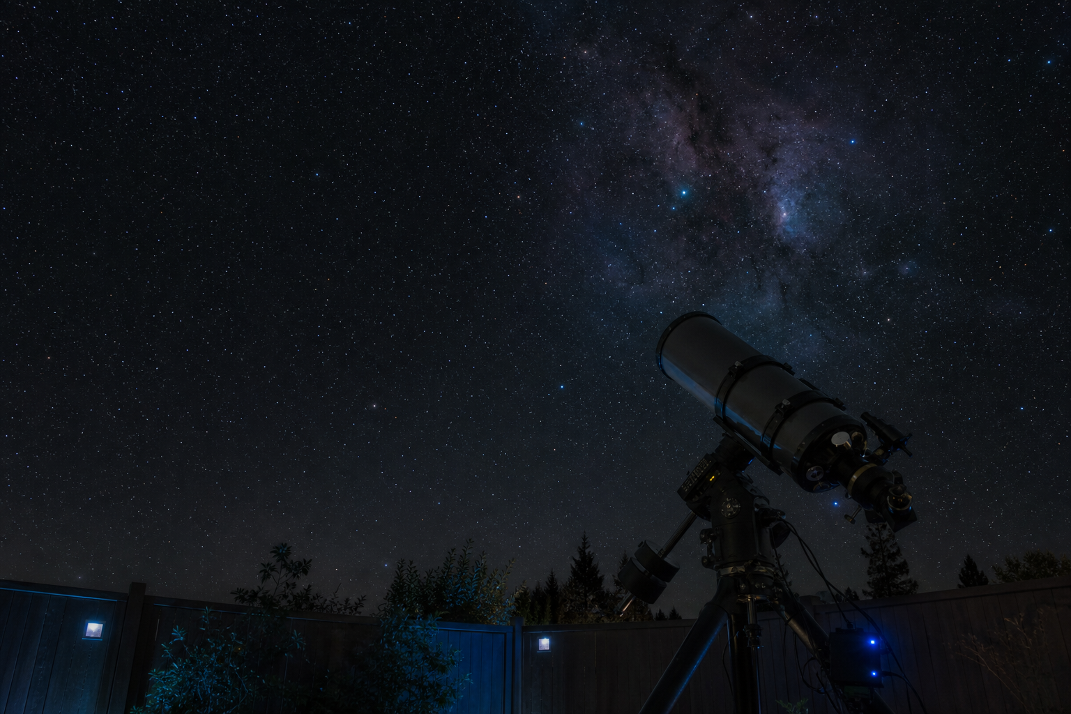 A dramatic telescope observatory scene for The Photon Zone.